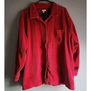 L.L.Bean Red Corduroy Shirt Jacket 2X Plaid Lined Shacket 100% Cotton Barn Layer
